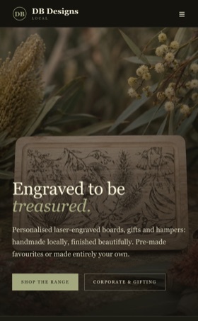 DB Designs Local homepage on mobile