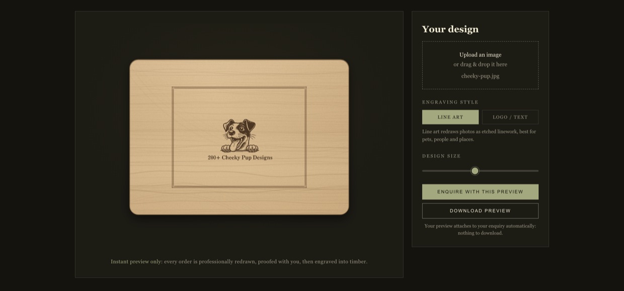 The Preview Studio with a design loaded and rendered onto a board